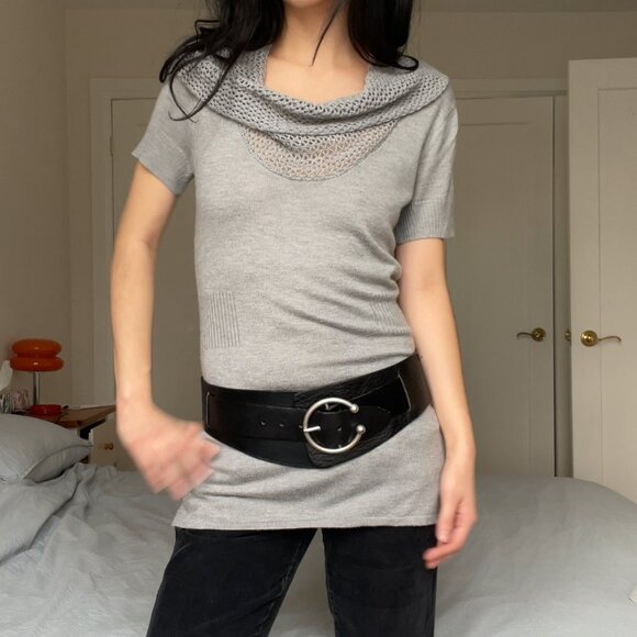 Vintage Smart Set Cowl Neck Knit Tunic Top Short Sleeve - Picture 1 of 10